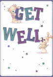 Radiating cheerful optimism, this illustrated get well card is a visual embrace reminiscent of the kindness spread throughout Upper Norwood. Two lovable companions-a fluffy teddy bear clutching the curving top of the bold 'GET,' and a playful puppy balanced below the confident 'WELL'-appear as if in joyful motion, each character rendered with inviting, soft textures and twinkling, hopeful eyes. The indigo and teal hues of the text leap from a gentle cream background, while scattered stars in oceanic blues and royal purples brighten the atmosphere, reminiscent of a crisp sky over Norwood Park. There's a sense of considered artistry in the composition, every detail arranged with the nurturing intent found in each bouquet prepared by local florists-designed to lift the spirits of those along South Norwood Hill or Church Road alike. The scene's warmth is palpable, offering far more than a simple message: it's an emotional balm, a small celebration of healing and togetherness, perfect for wishing someone a swift recovery and reminding them they're cared for across SE19.